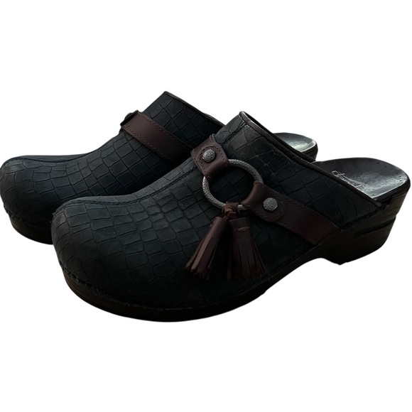 Dansko Black Croc-Embossed Clogs with Brown Accents - Picture 6 of 12
